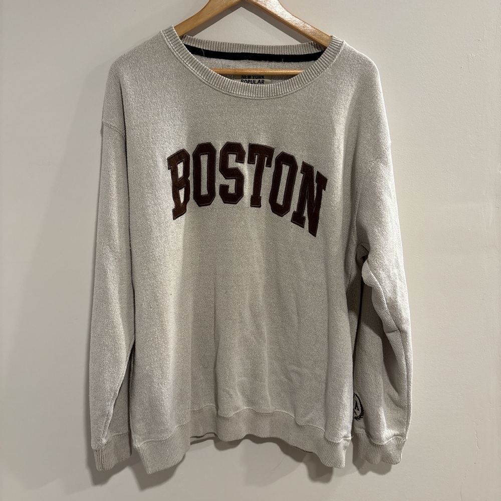 Gray Crewneck Sweater with Boston Text